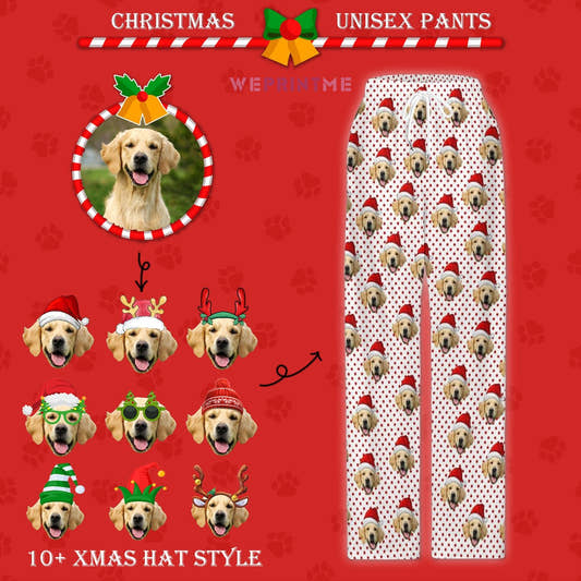 WePrintMePajama PantsCustom Pet Face Pajama Pants Red Dots Christmas Pants