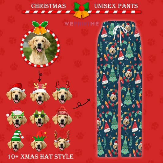 WePrintMePajama PantsCustom Pet Face Pajama Pants Wreath Christmas Pants