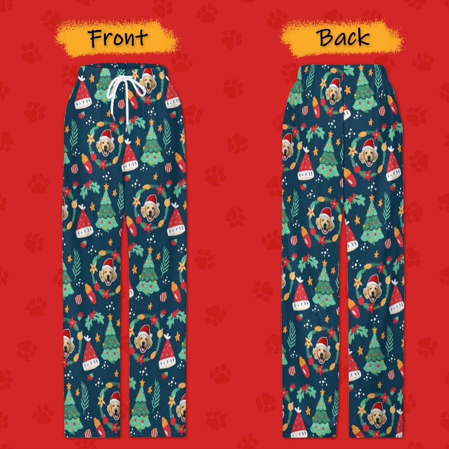 WEPRINTMEPajama PantsCustom Pet Face Pajama Pants Wreath Christmas Pants