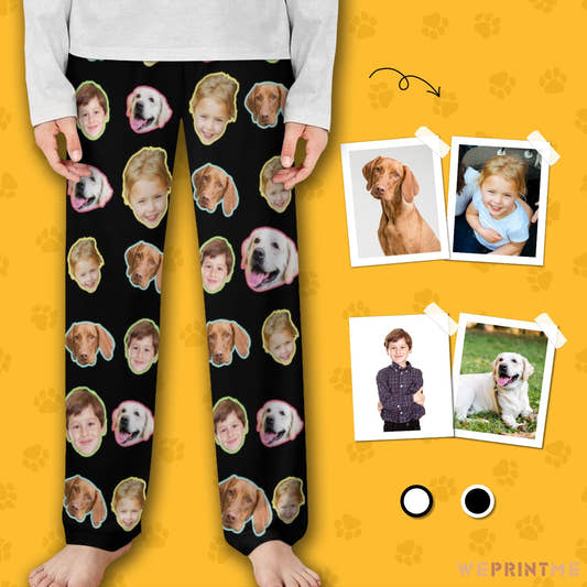 WePrintMePajama PantsCustom Pet Kids Pants All Faces Pajama Pants