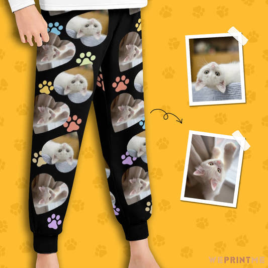 WePrintMePajama PantsCustom Pet Kids Pants Heart Photo Pajama Pants