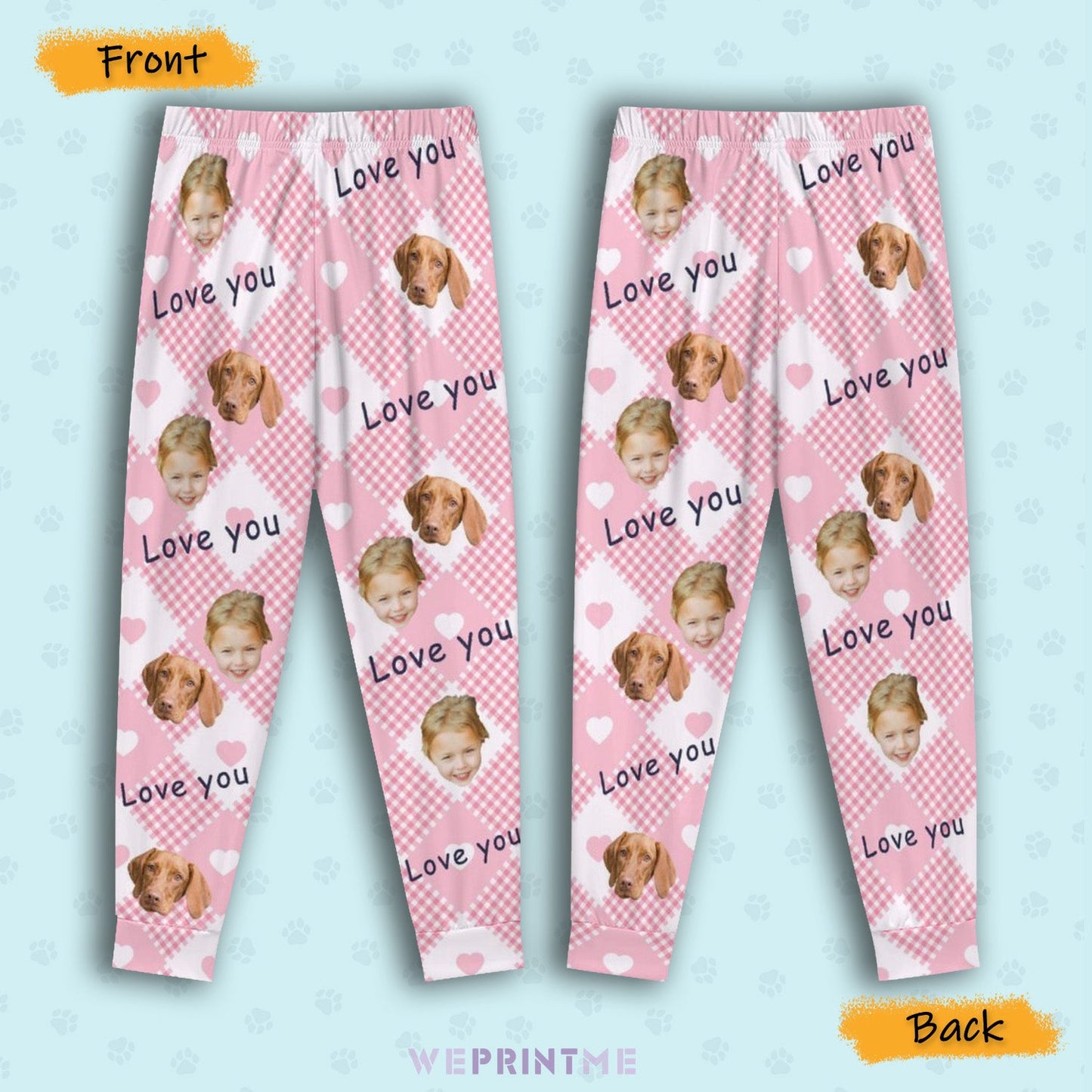 WEPRINTMEPajama PantsCustom Pet Kids Pants Love You Face Pajama Pants