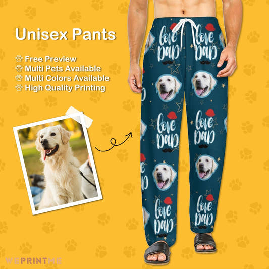 WePrintMePajama PantsPersonalized Pet Pants Face Love Dad Unisex Pajama Pants