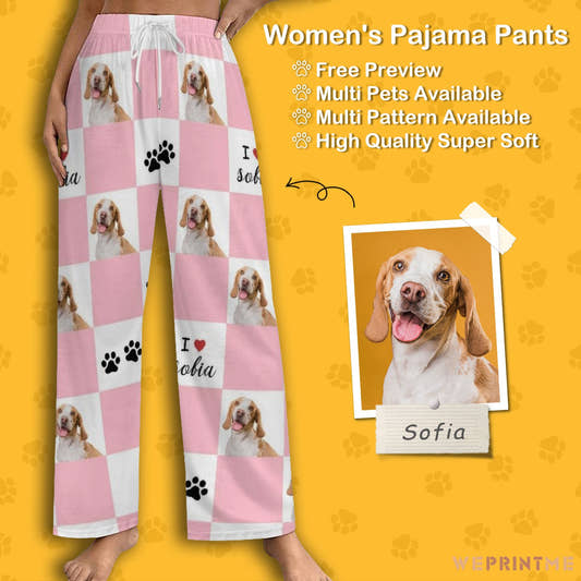 WePrintMePajama PantsPersonalized Pet Pants Plaid and Paws Pajama Pants