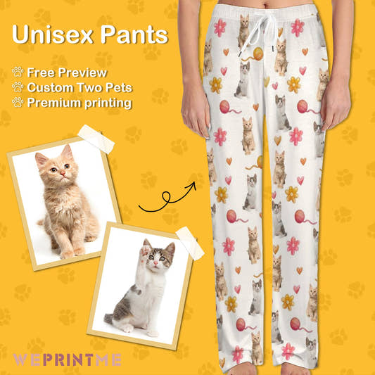 WePrintMePajama PantsPersonalized Pet Pants Play With Wool Ball Pet Unisex Pajama Pants
