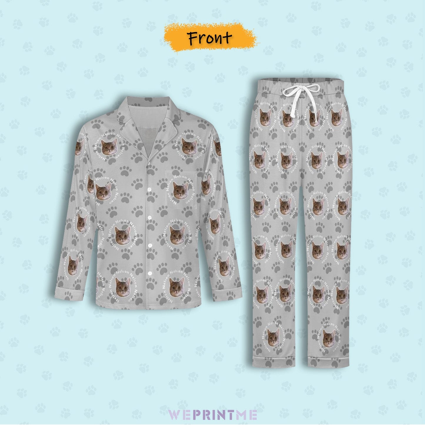 WEPRINTMEPajamasCustom Pet Face and Circle Name Men's Cotton Long Pajama Set