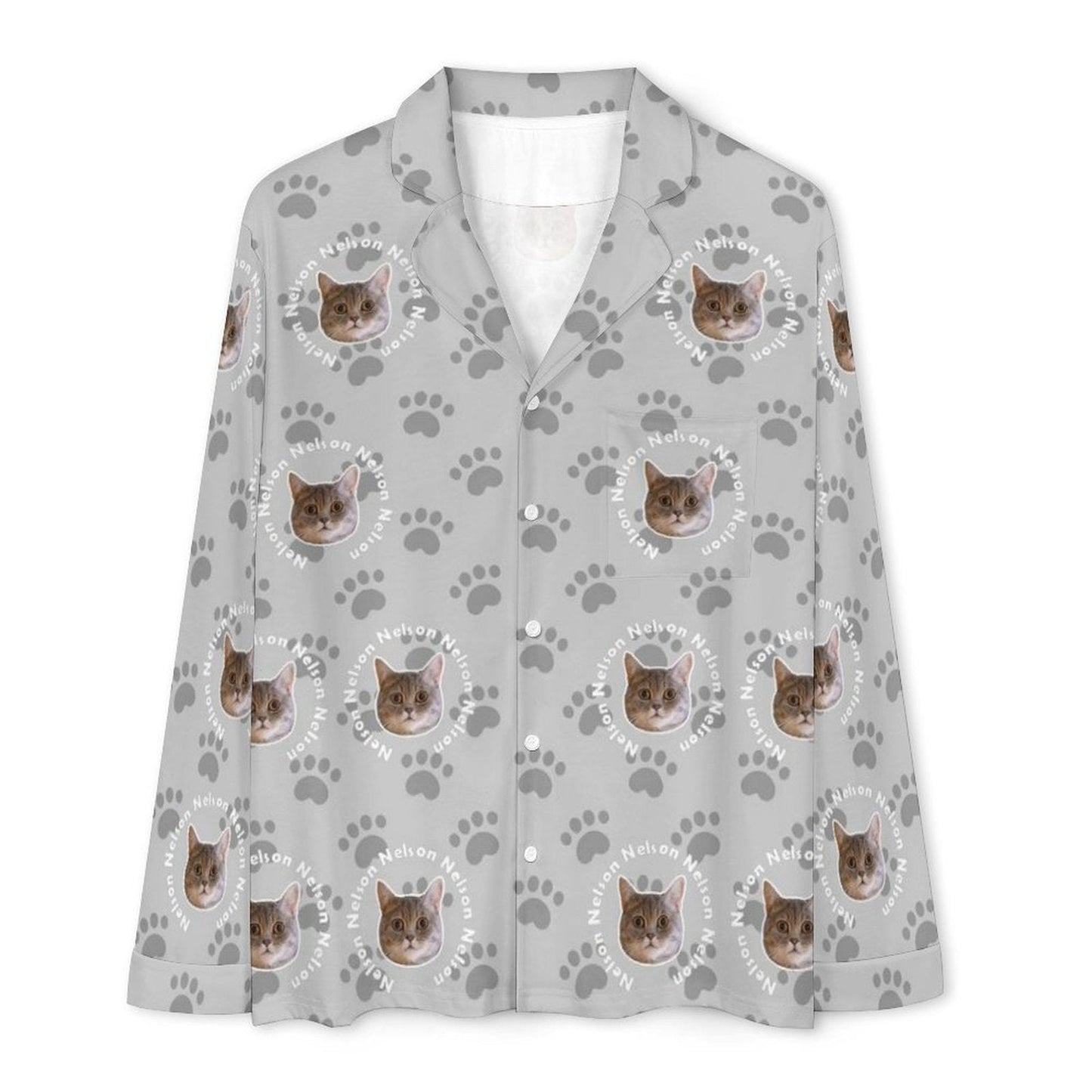 WEPRINTMEPajamasCustom Pet Face and Circle Name Men's Cotton Long Pajama Set
