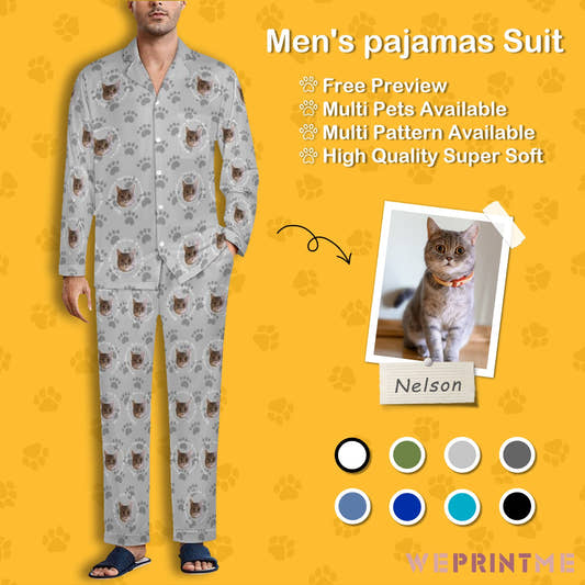 WePrintMePajamasCustom Pet Face and Circle Name Men's Cotton Long Pajama Set