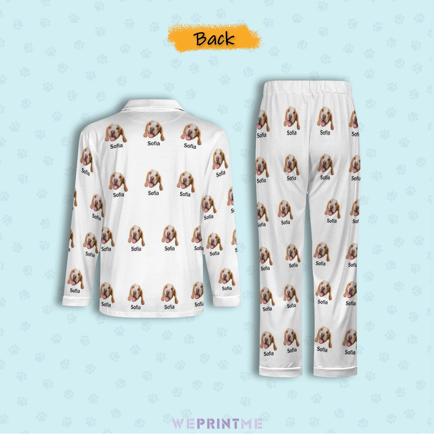 WEPRINTMEPajamasCustom Pet Face and Name Men's Cotton Long Pajama Set