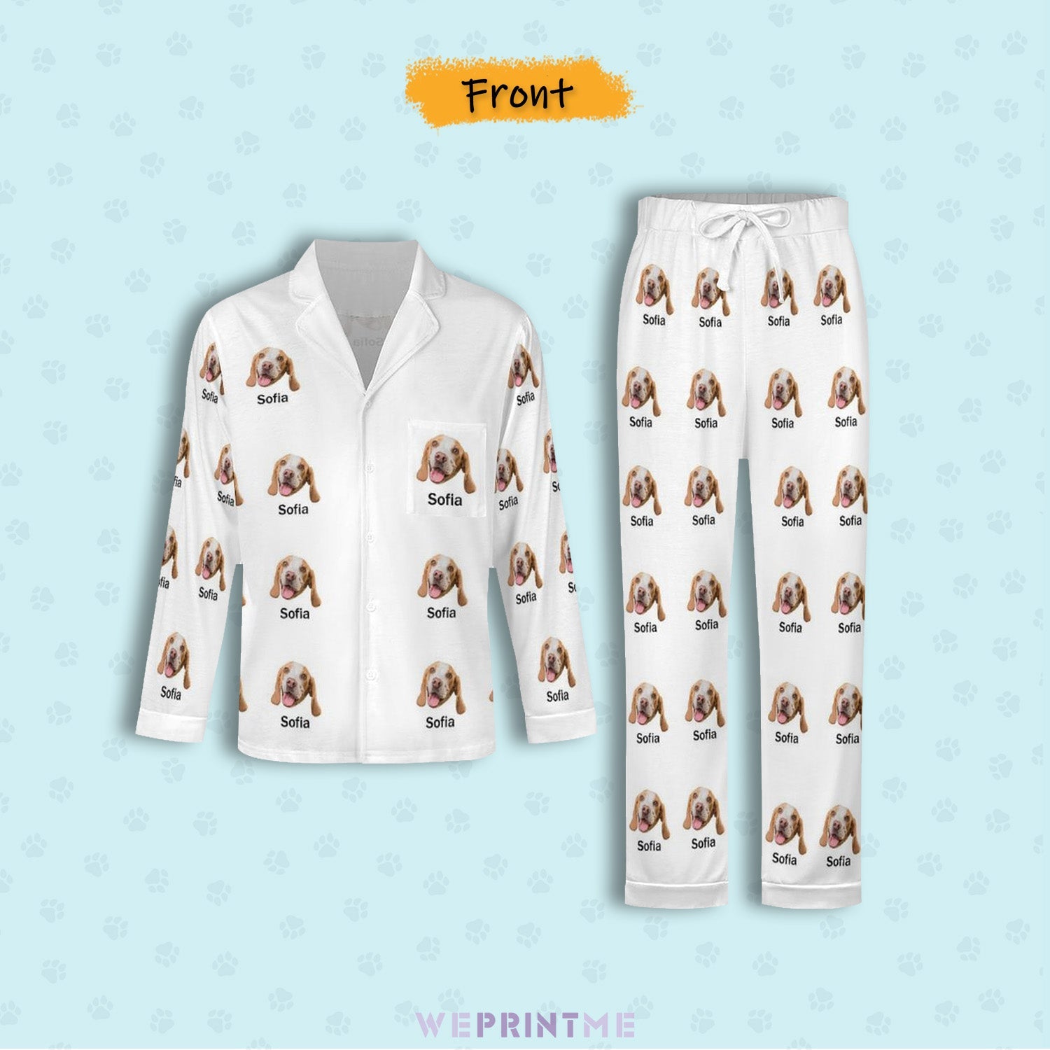 WEPRINTMEPajamasCustom Pet Face and Name Men's Cotton Long Pajama Set