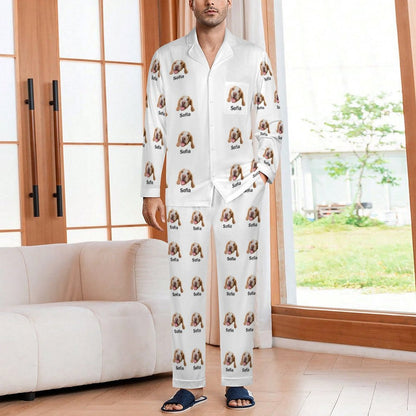 WEPRINTMEPajamasCustom Pet Face and Name Men's Cotton Long Pajama Set