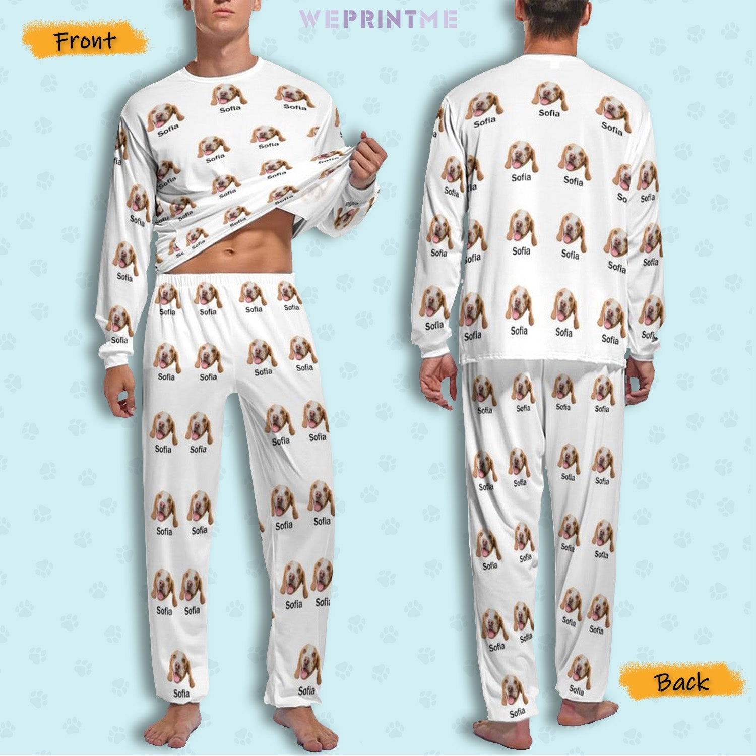 WEPRINTMEPajamasCustom Pet Face and Name Men's Long Pajama Set