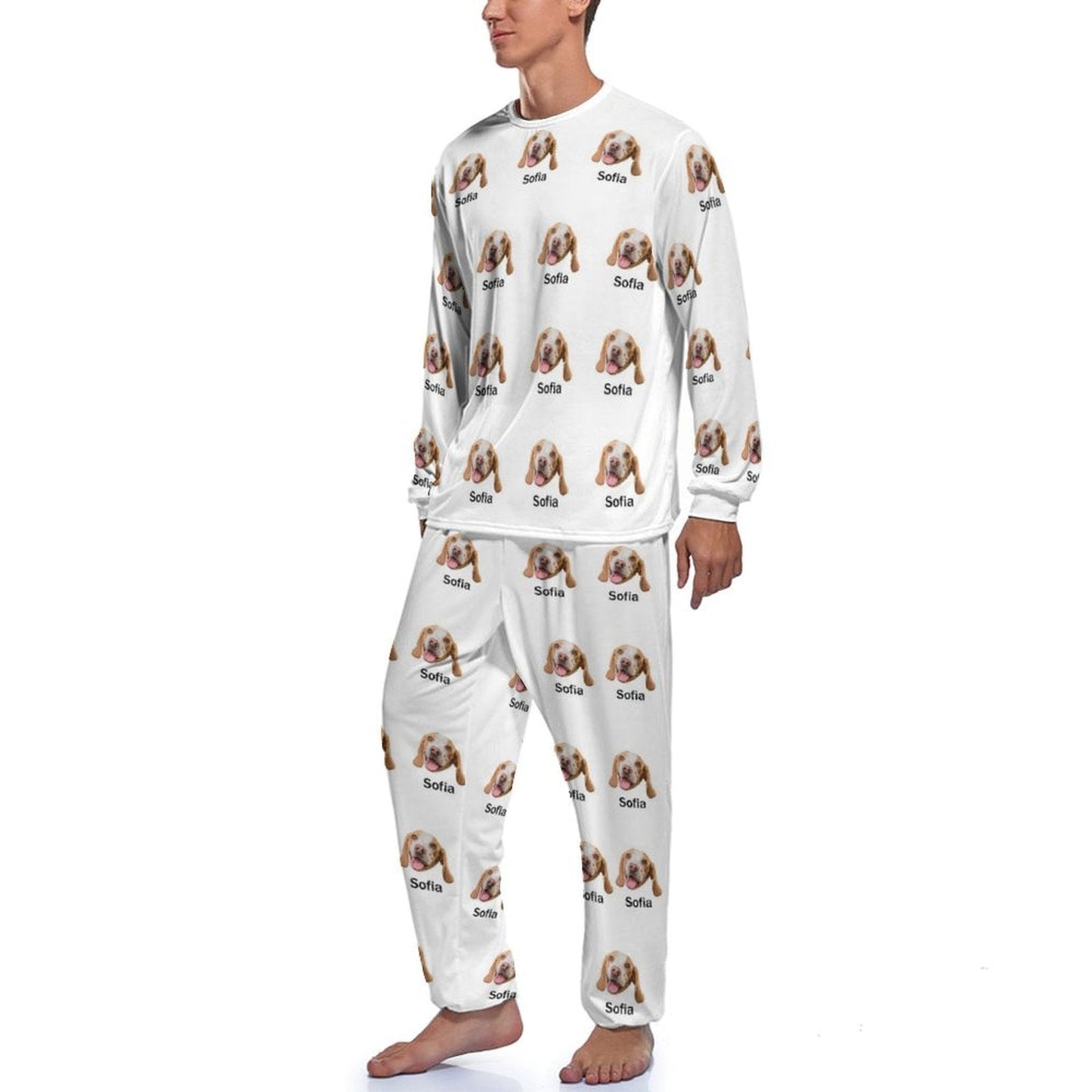WEPRINTMEPajamasCustom Pet Face and Name Men's Long Pajama Set