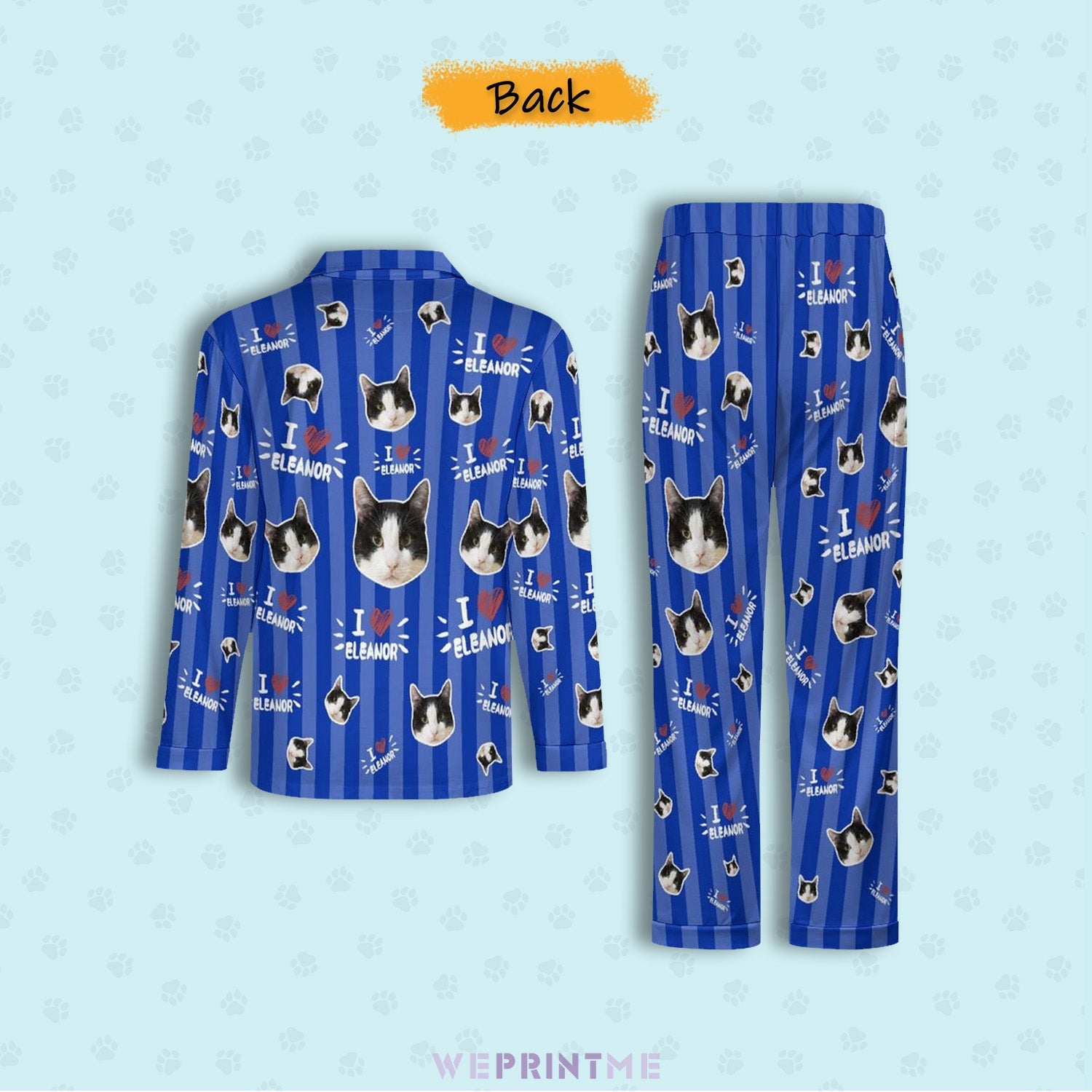 WEPRINTMEPajamasCustom Pet Face and Name Stripe Men's Cotton Long Pajama Set