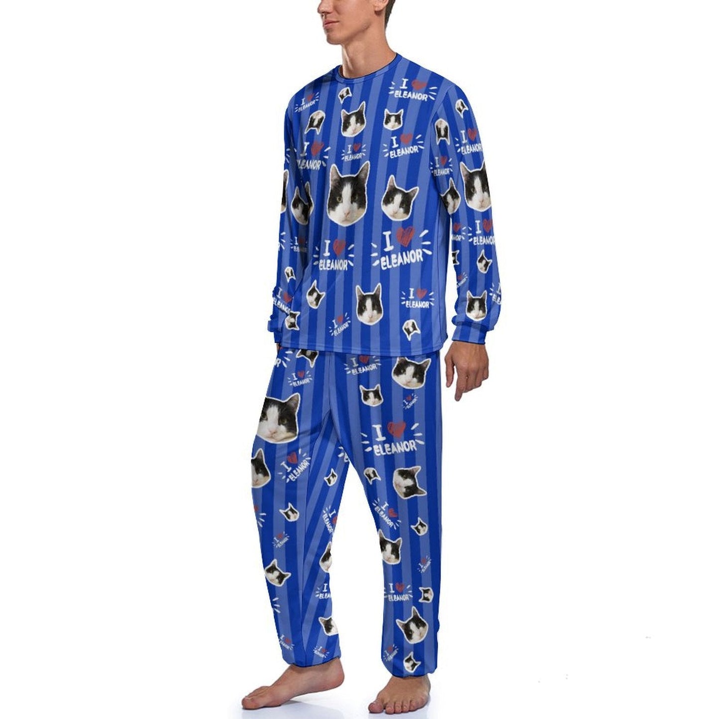 WEPRINTMEPajamasCustom Pet Face and Name Stripe Men's Long Pajama Set