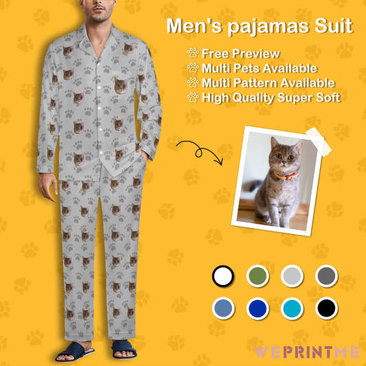 WePrintMePajamasCustom Pet Face Men's Cotton Long Pajama Set