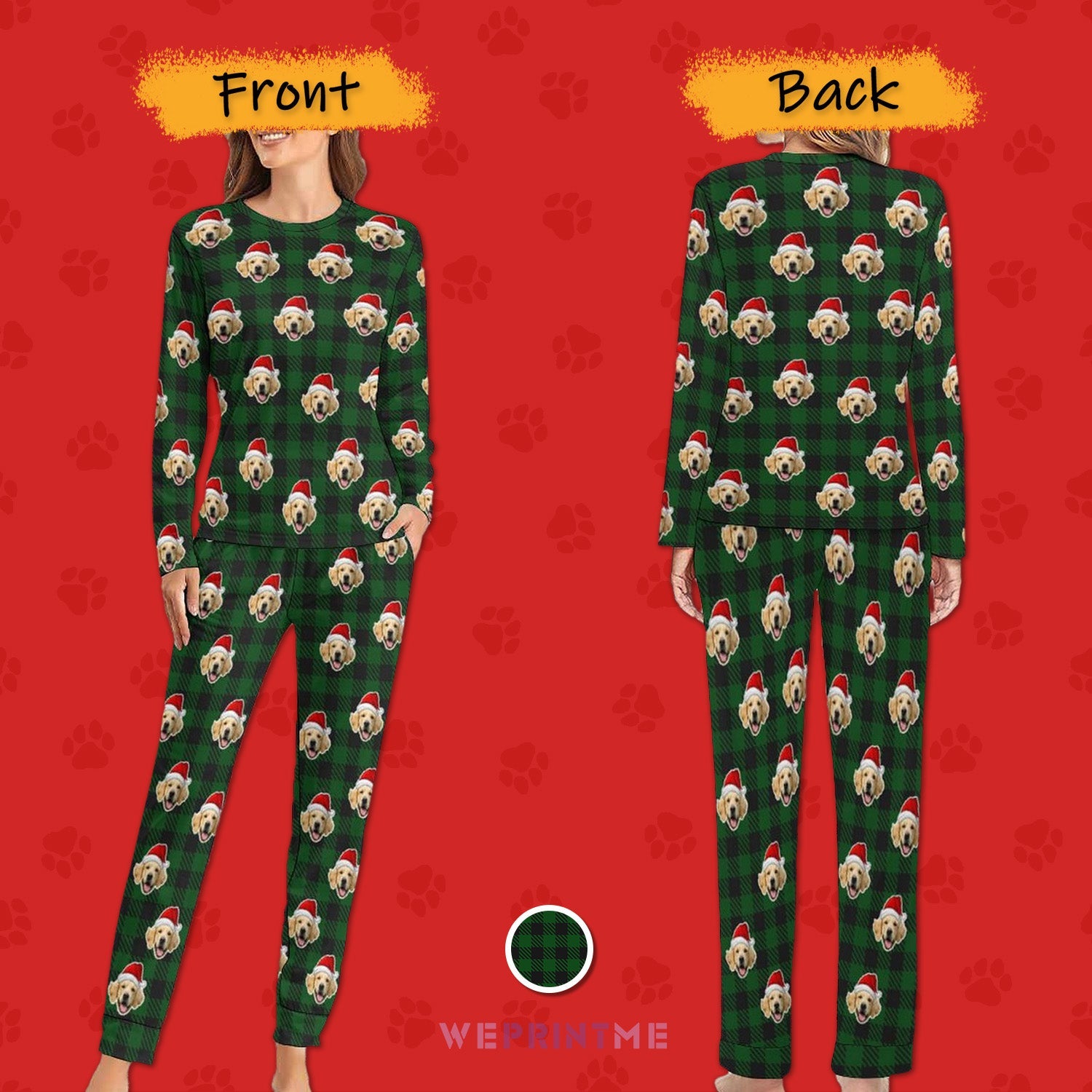 WEPRINTMEPajamasCustom Pet Face Pajama Set Santa Red Plaid Couple Matching Christmas Pajamas