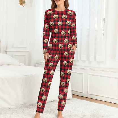 WEPRINTMEPajamasCustom Pet Face Pajama Set Santa Red Plaid Couple Matching Christmas Pajamas