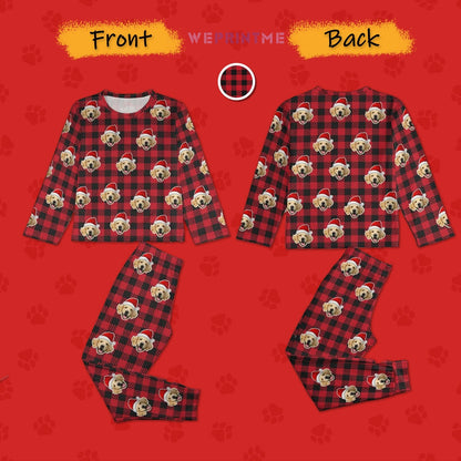 WEPRINTMEPajamasCustom Pet Face Pajama Set Santa Red Plaid Couple Matching Christmas Pajamas