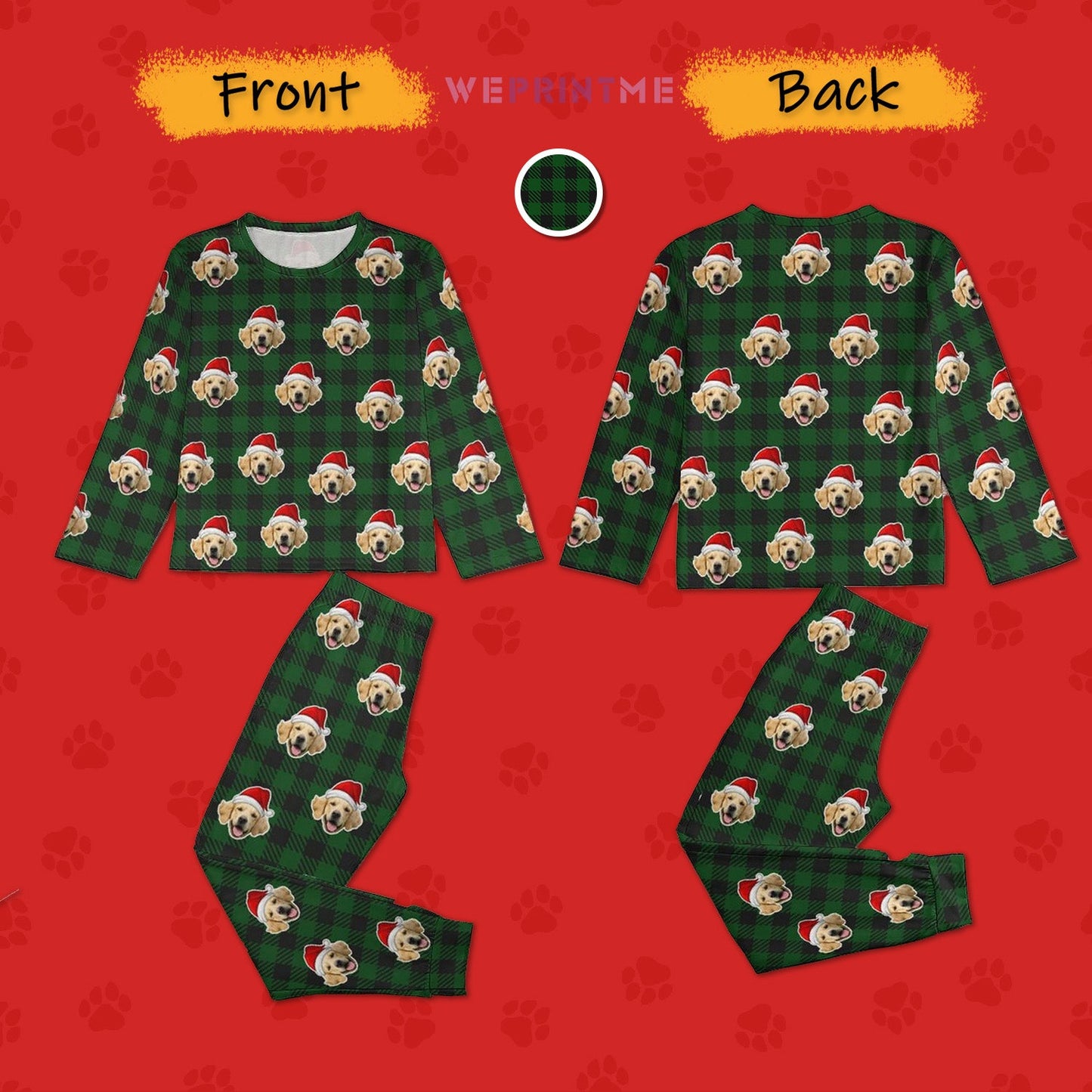 WEPRINTMEPajamasCustom Pet Face Pajama Set Santa Red Plaid Couple Matching Christmas Pajamas