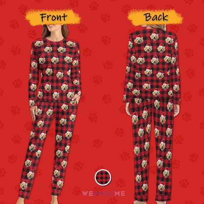 WEPRINTMEPajamasCustom Pet Face Pajama Set Santa Red Plaid Couple Matching Christmas Pajamas