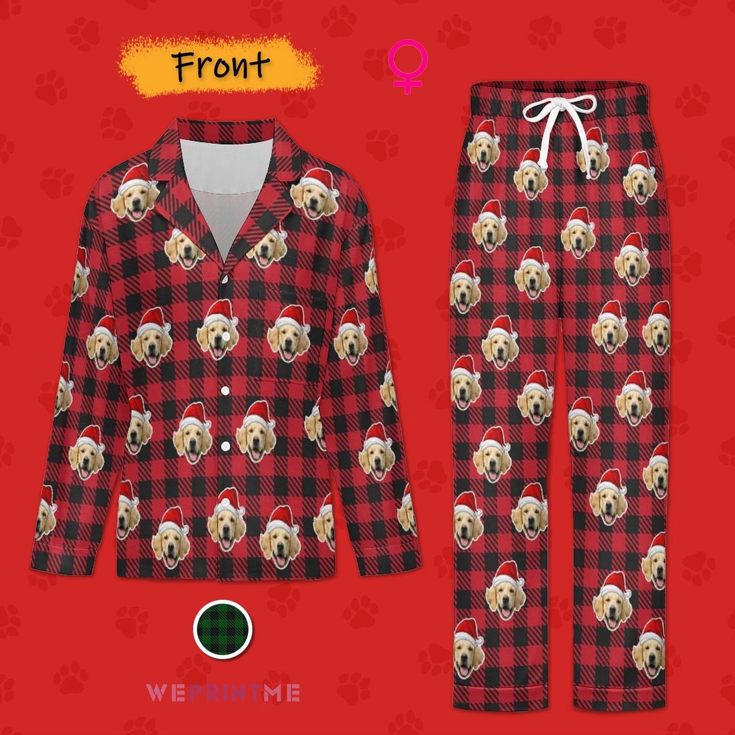 WEPRINTMEPajamasCustom Pet Face Pajamas Santa Red Plaid Couple Matching Christmas Pajamas