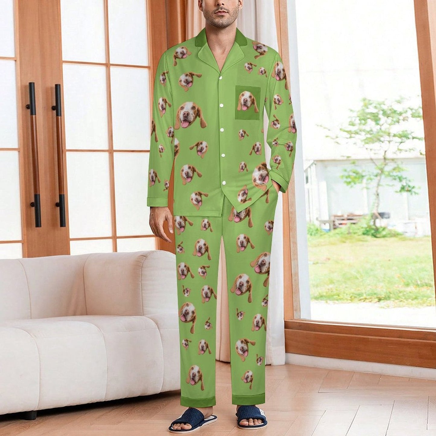 WEPRINTMEPajamasCustom Pet Face Pet Everywhere Men's Cotton Long Pajama Set