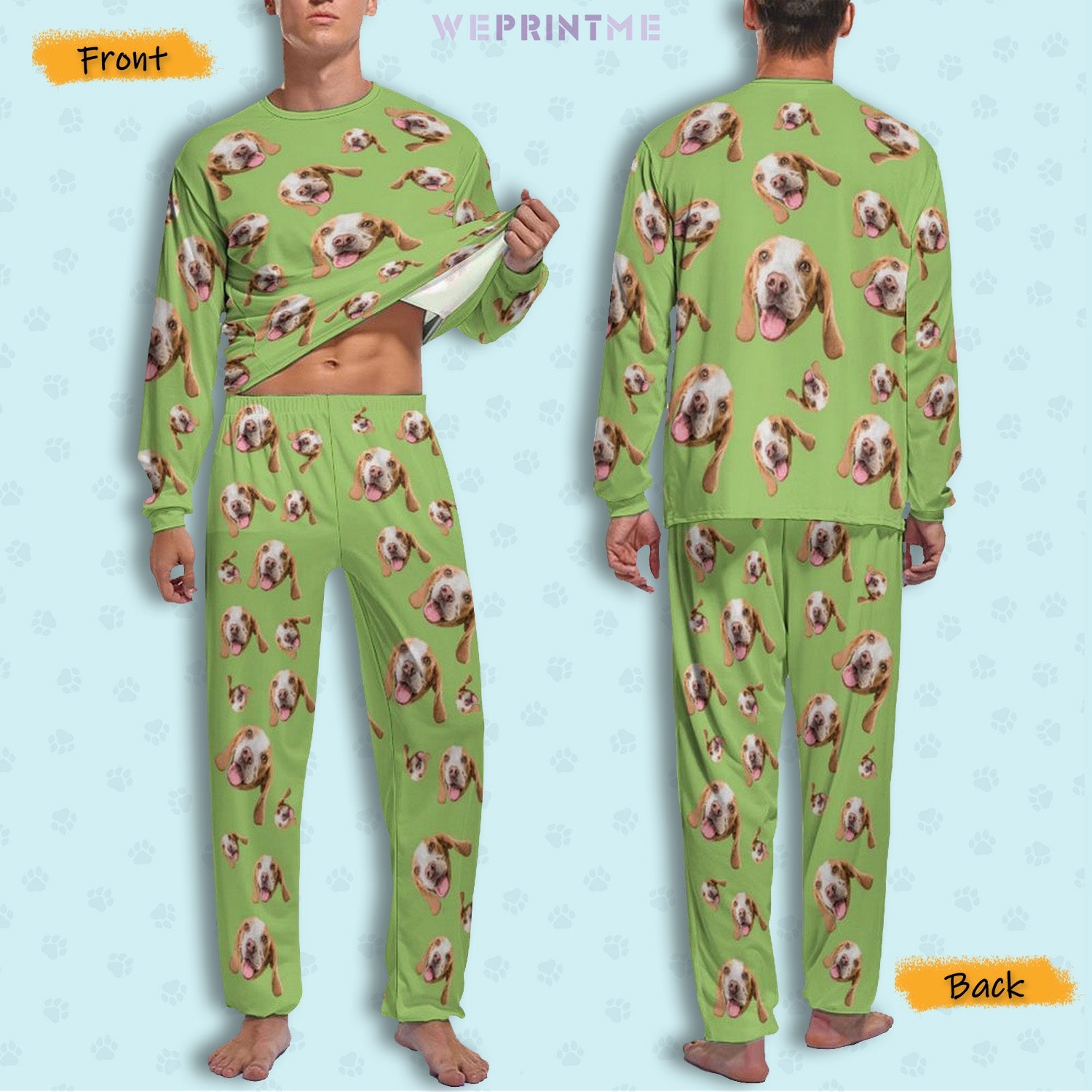 WEPRINTMEPajamasCustom Pet Face Pet Everywhere Men's Long Pajama Set