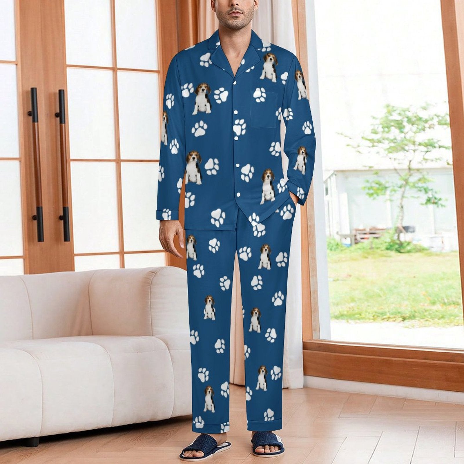 WEPRINTMEPajamasCustom Pet Face Pet Paws Men's Cotton Long Pajama Set