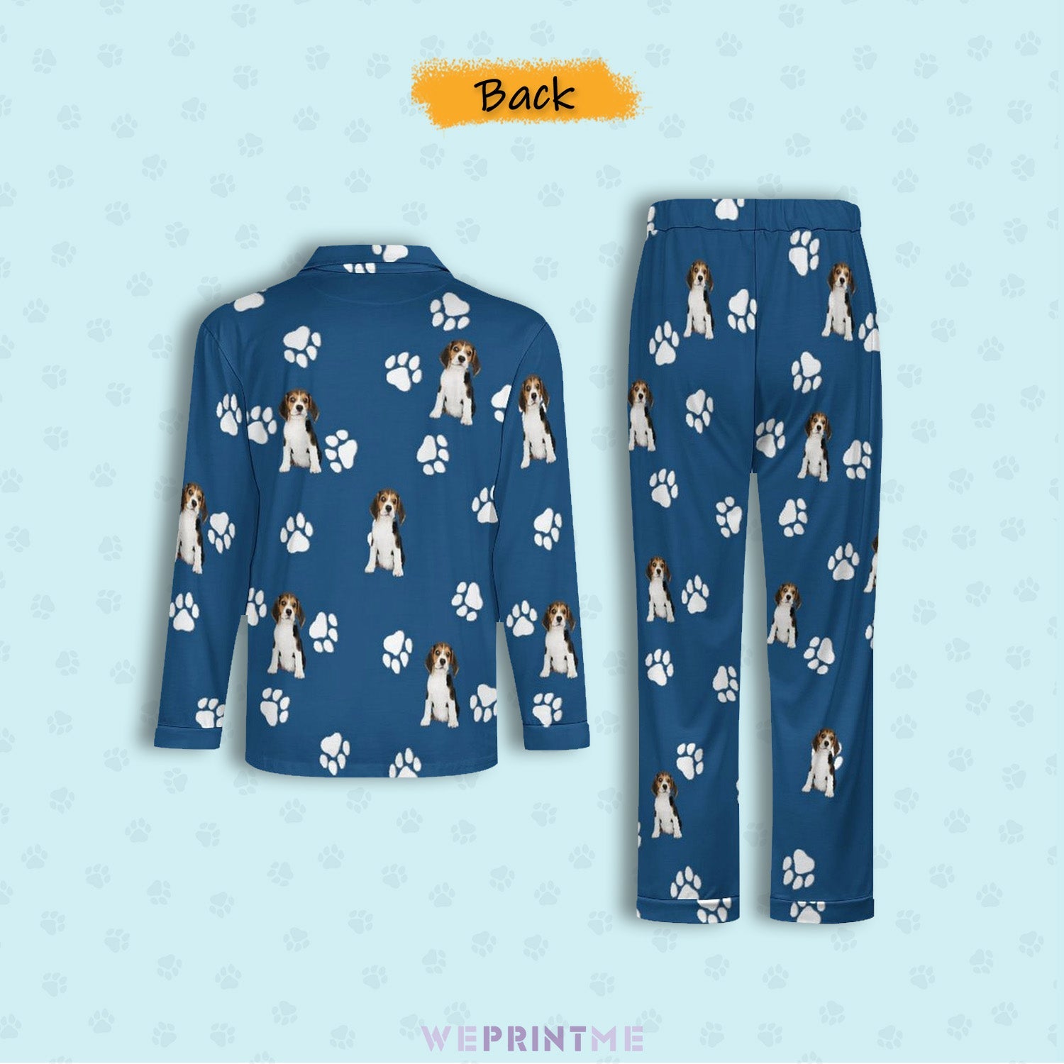 WEPRINTMEPajamasCustom Pet Face Pet Paws Men's Cotton Long Pajama Set