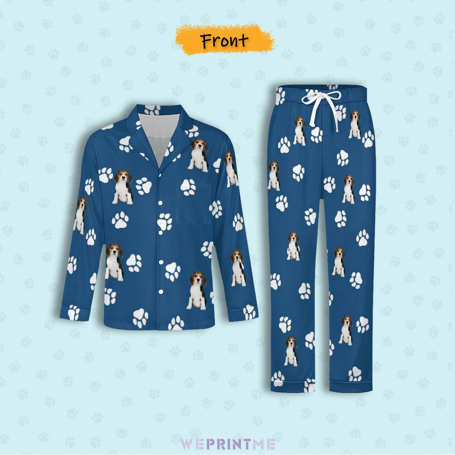 WEPRINTMEPajamasCustom Pet Face Pet Paws Men's Cotton Long Pajama Set