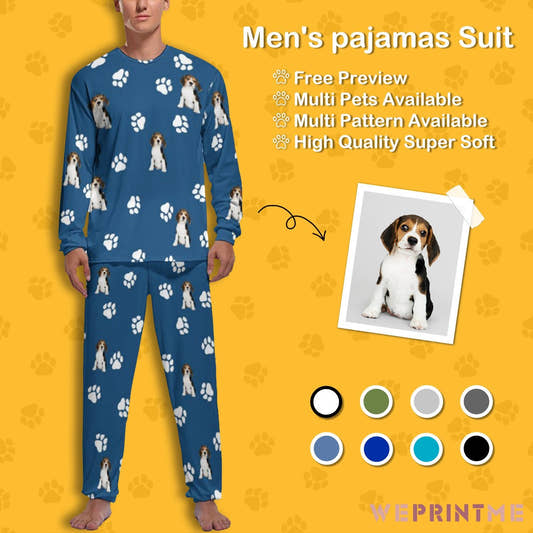WePrintMePajamasCustom Pet Face Pet Paws Men's Long Pajama Set
