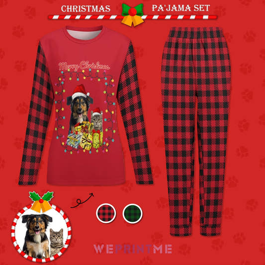 WePrintMePajamasCustom Pet Face Santa Light Christmas Pajamas