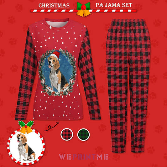 WePrintMePajamasCustom Pet Face Wreath Christmas Pajama Set