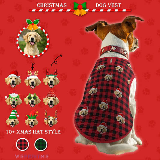 WePrintMePet ClothesCustom Pet Face Pet Vest Santa Red Plaid Dog Vest