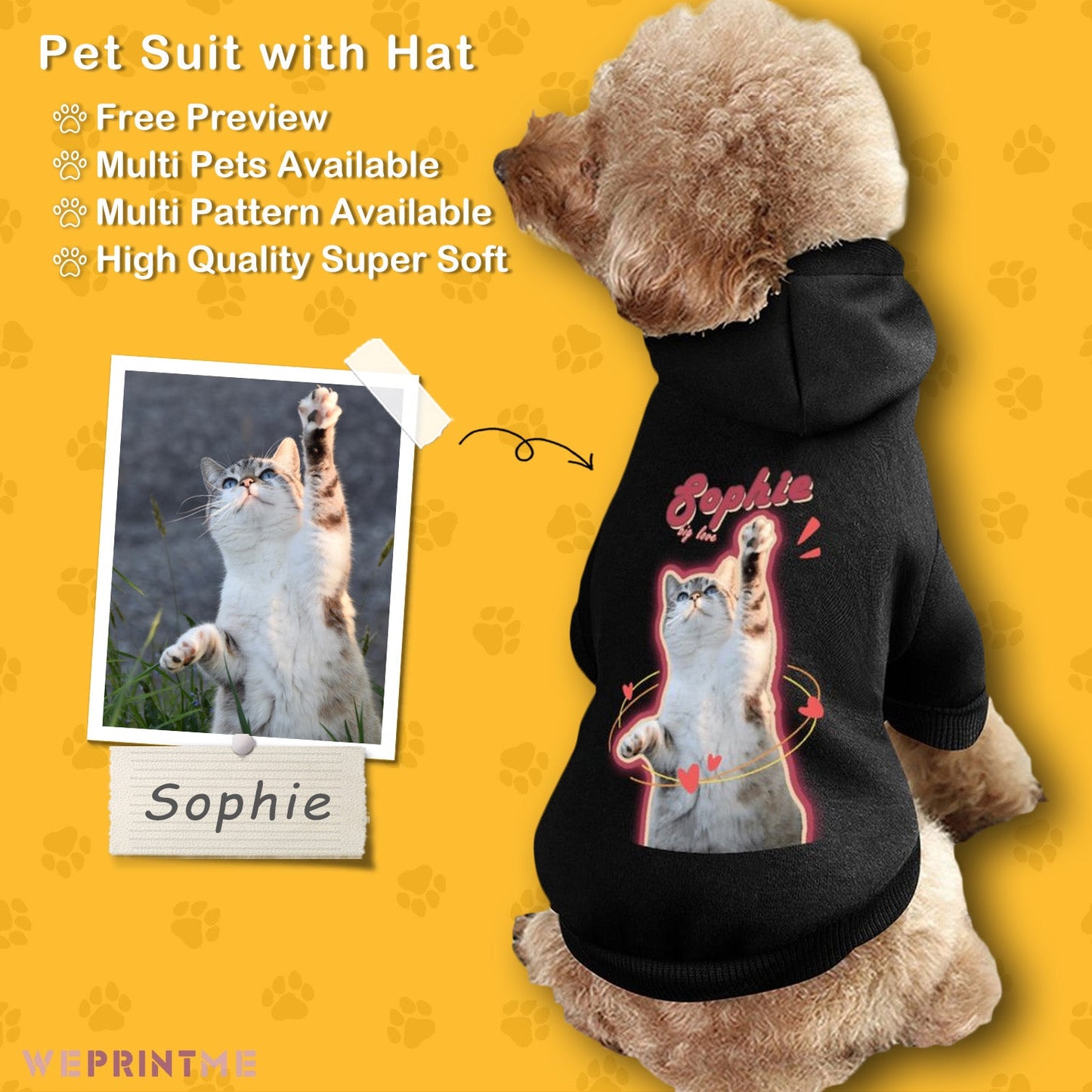 WEPRINTMEPet ClothesCustom Pet Hoodie Name and Photo Pet Costume