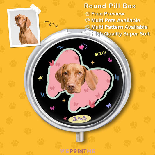 WePrintMePill BoxCustom Pet Face Butterfly Round Pill Box