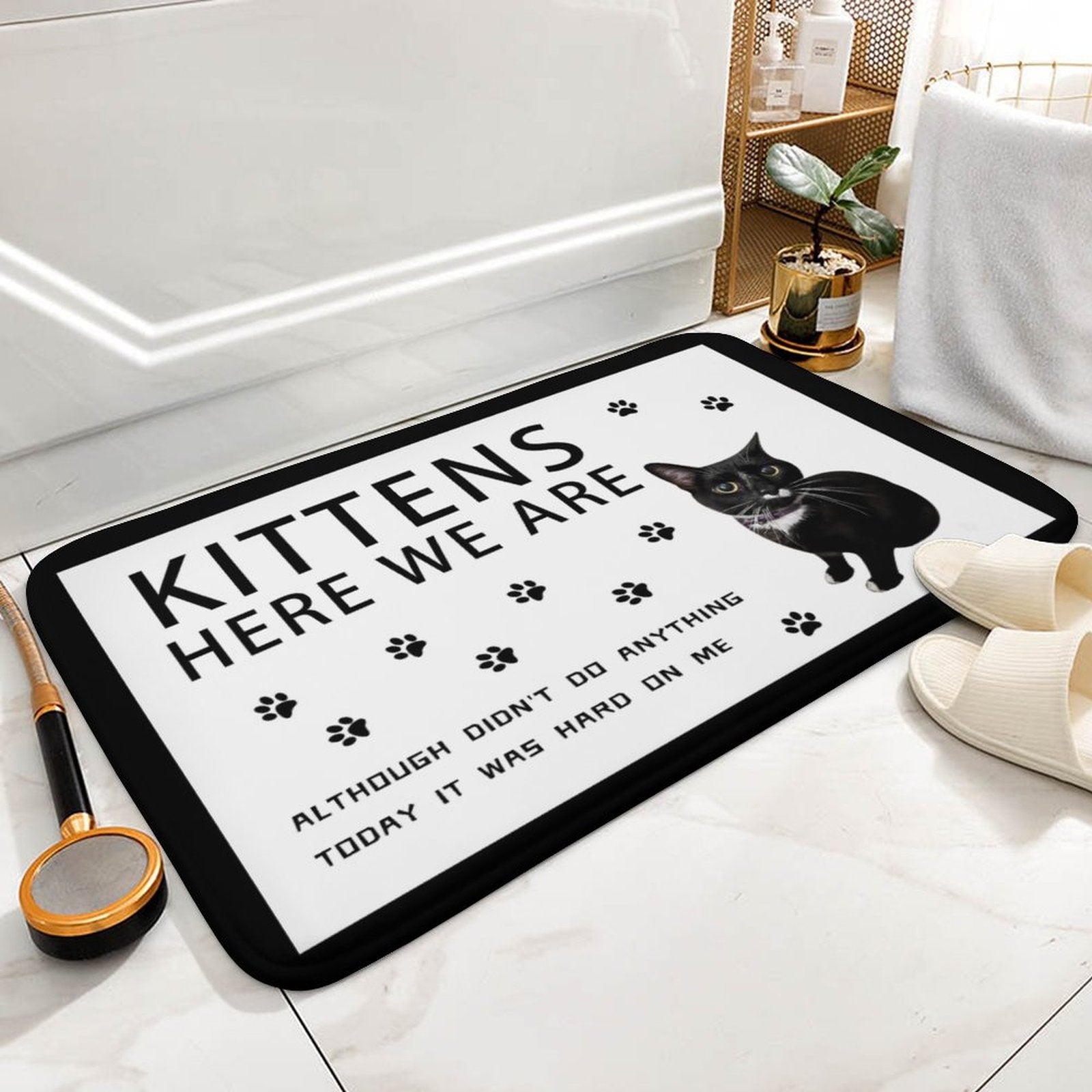 WEPRINTMERugs&MatsCustom Cat Here We Are Coral Velvet Mat