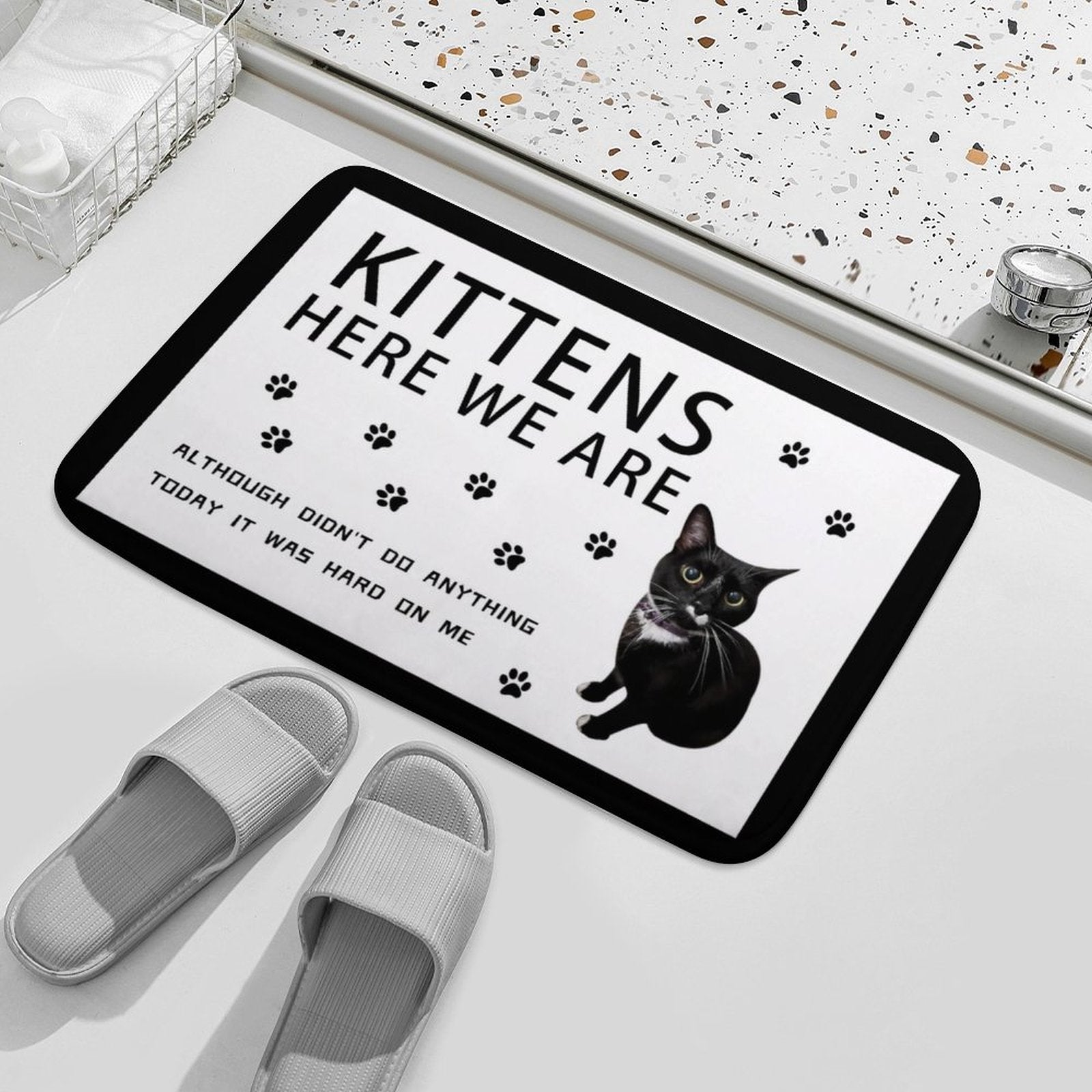 WEPRINTMERugs&MatsCustom Cat Here We Are Coral Velvet Mat