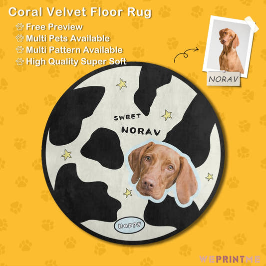 WePrintMeRugs&MatsCustom Pet Face and Name Milk Cow Coral Velvet Rug