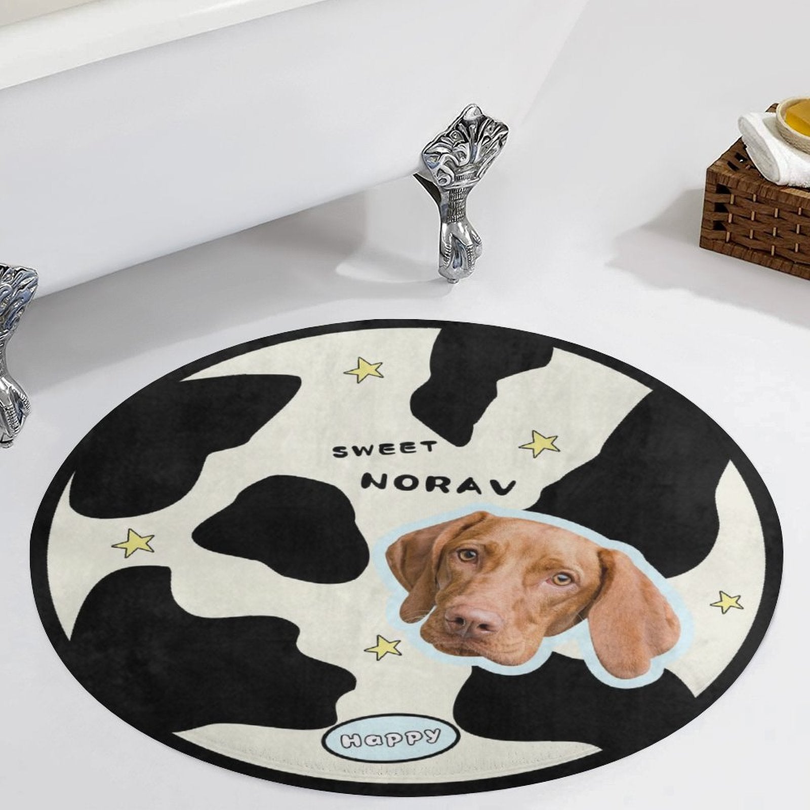 WEPRINTMERugs&MatsCustom Pet Face and Name Milk Cow Coral Velvet Rug