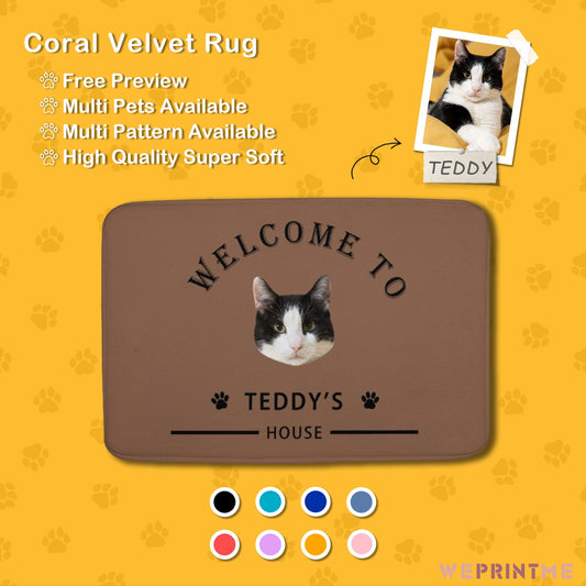 WEPRINTMERugs&MatsCustom Pet Face Welcom to House Coral Velvet Mat