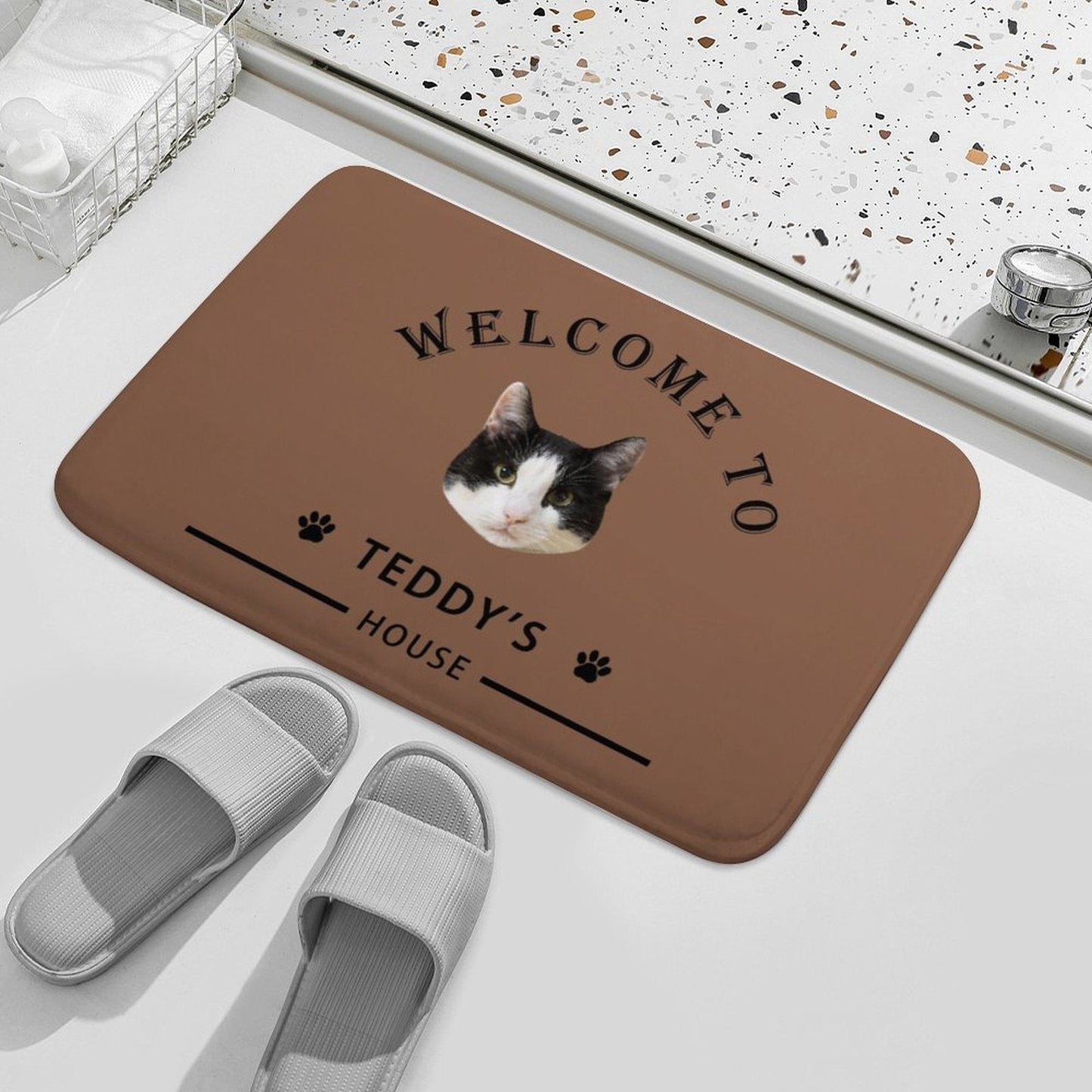 WEPRINTMERugs&MatsCustom Pet Face Welcom to House Coral Velvet Mat