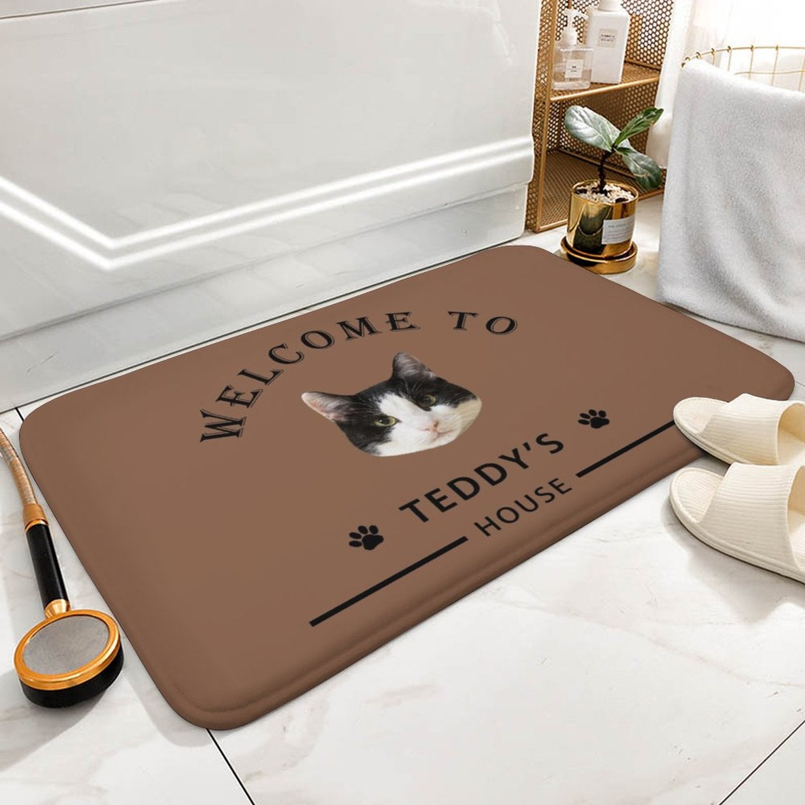 WEPRINTMERugs&MatsCustom Pet Face Welcom to House Coral Velvet Mat