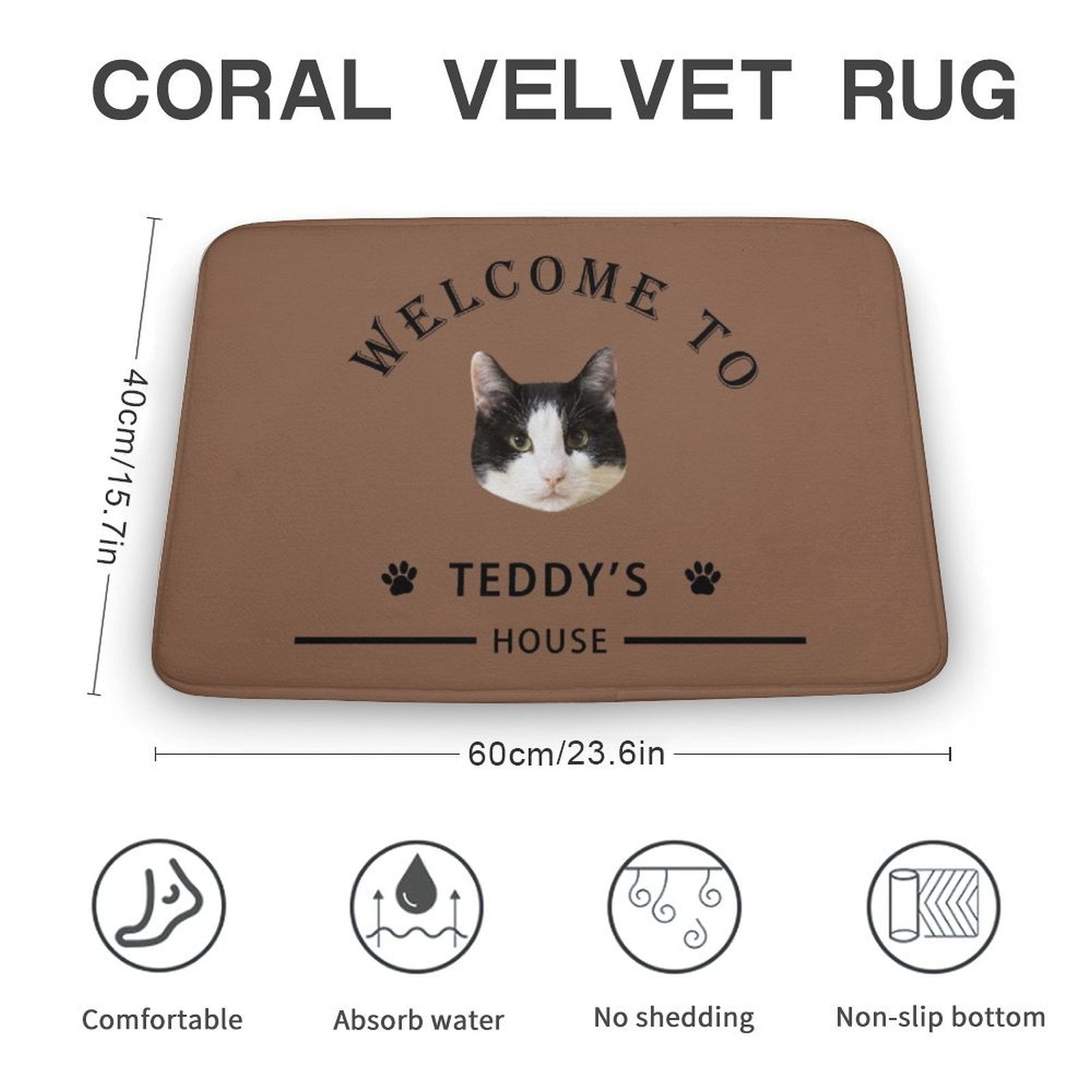 WEPRINTMERugs&MatsCustom Pet Face Welcom to House Coral Velvet Mat