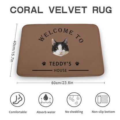 WEPRINTMERugs&MatsCustom Pet Face Welcom to House Coral Velvet Mat