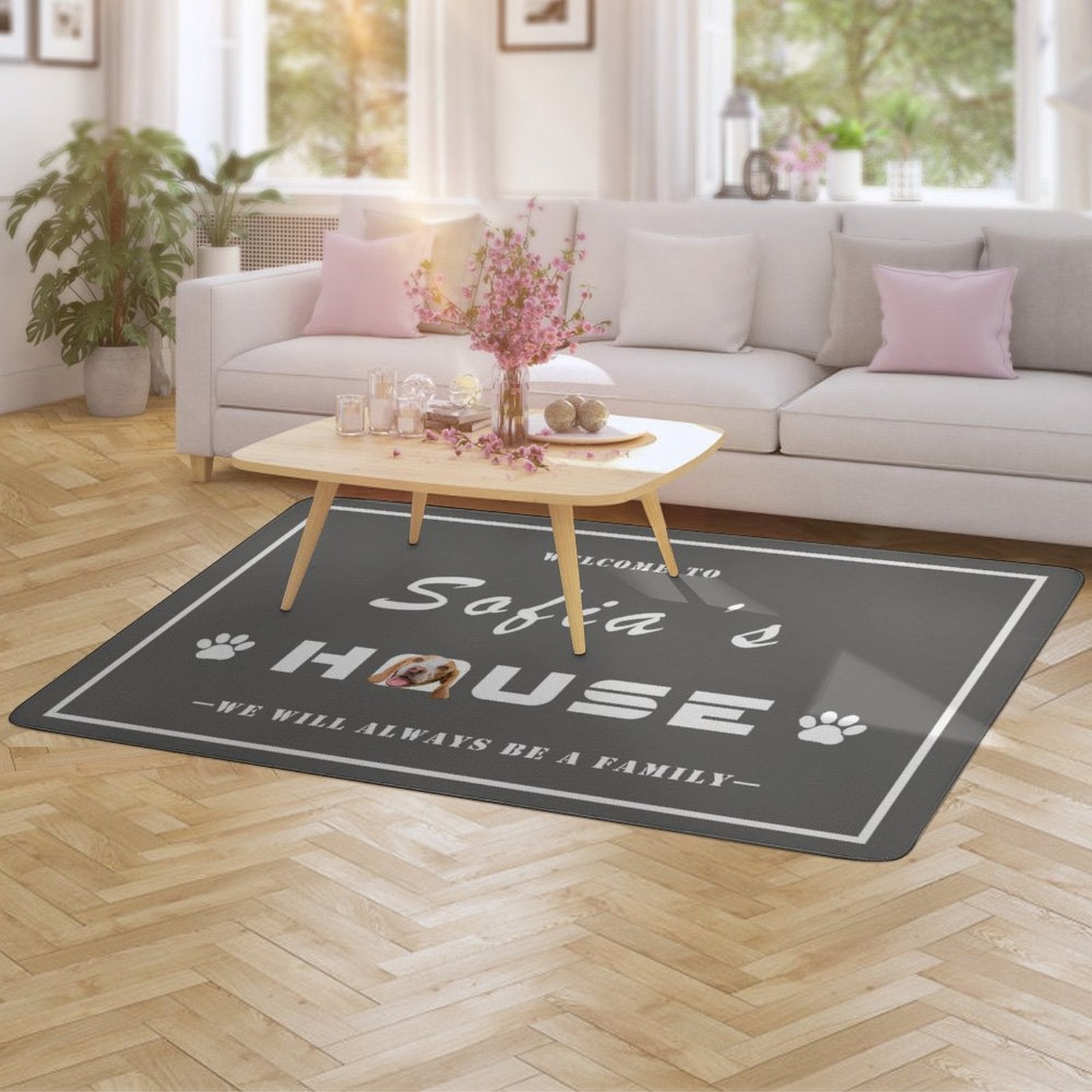 WEPRINTMERugs&MatsCustom Pet Face Welcome to House Coral Velvet Rug
