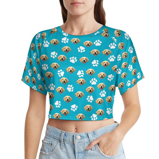 WePrintMeShirtCustom Pet Face Women's Short Sleeved Navel Exposed Shirt