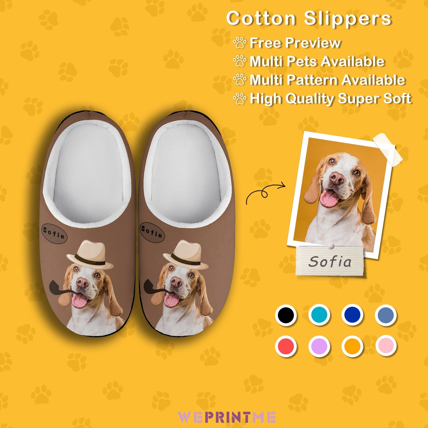 WEPRINTMESlippersCustom Pet Face and Name Detection dogg Cotton Slippers