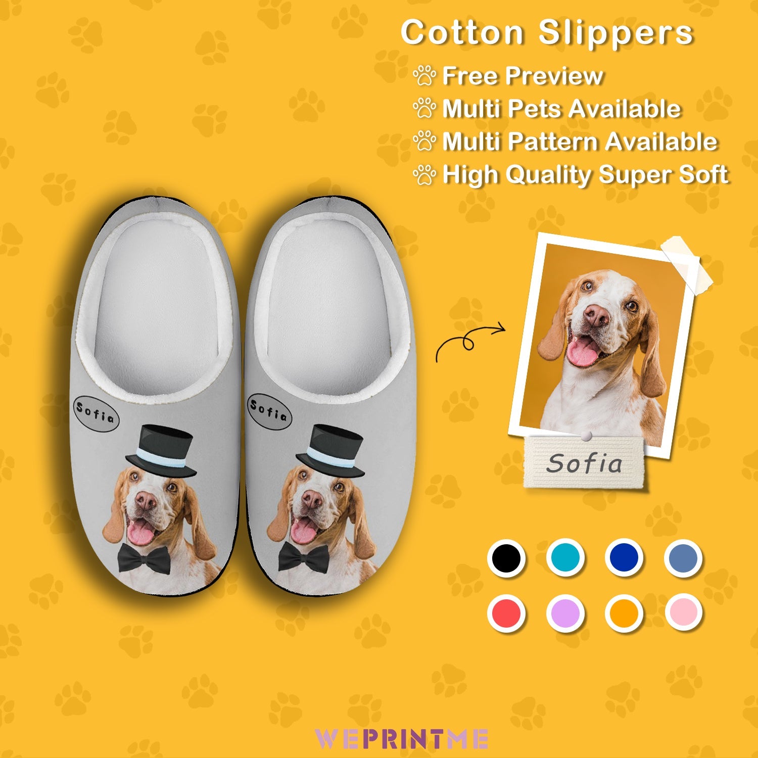 WEPRINTMESlippersCustom Pet Face and Name Gentledog Cotton Slippers